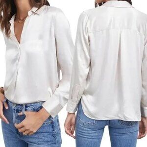 Rails Nissa Ivory Satin Top Blouse Plus Size XXL Long Sleeve Career‎ Office NWT